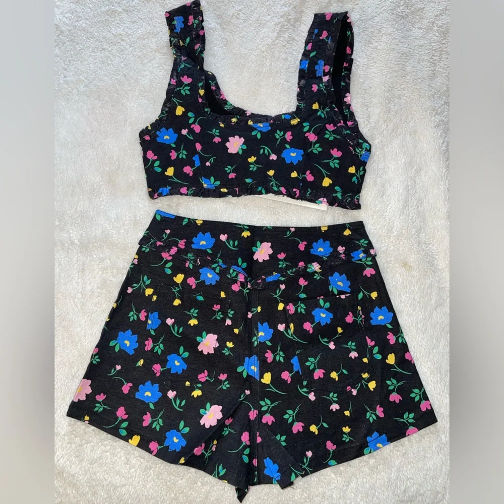 For Love & Lemons Robin Blue and Pink Floral Two-Piece Tank and Shorts Set - Picture 8 of 10